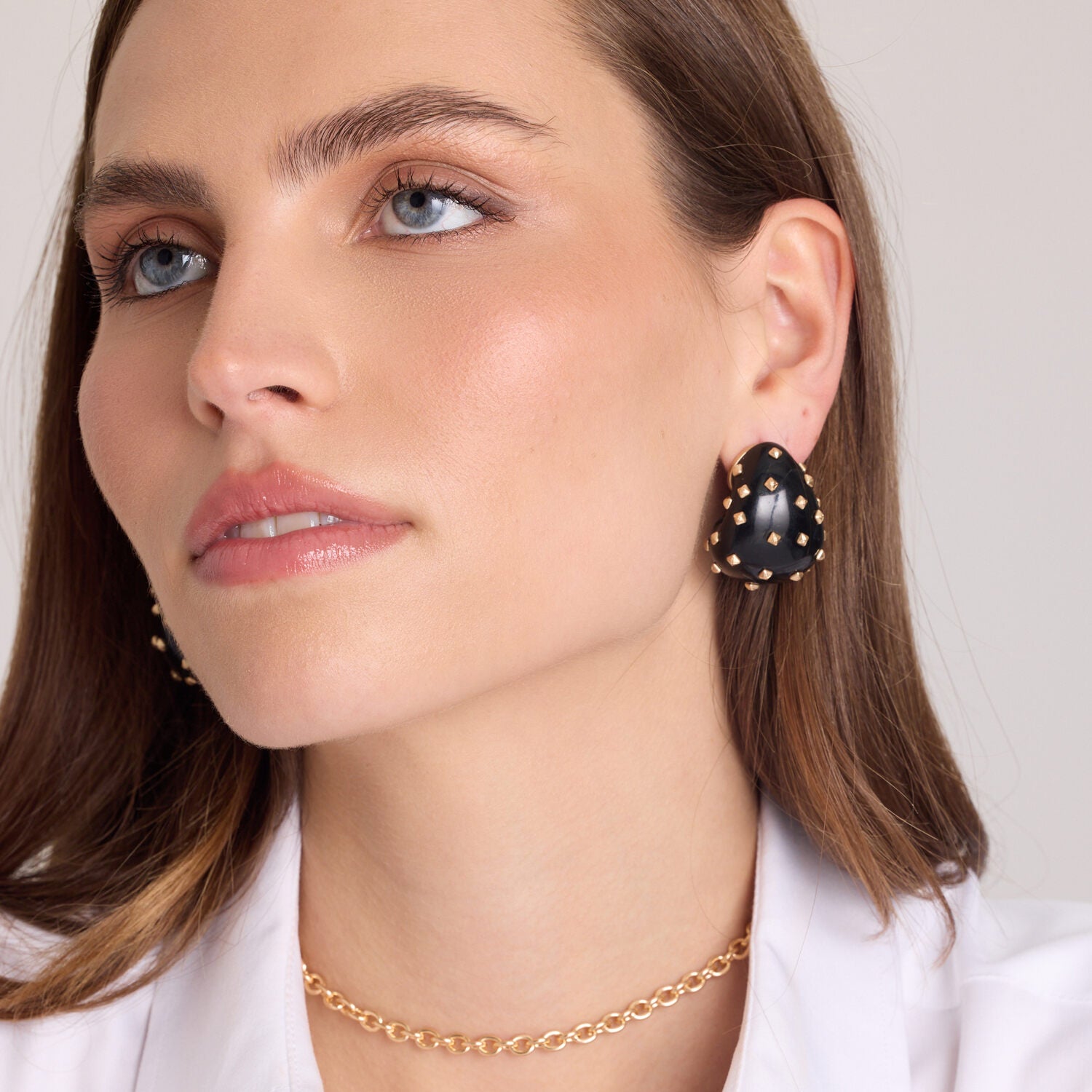 Maristella Black Studded Resin Pierced Hoop Earrings