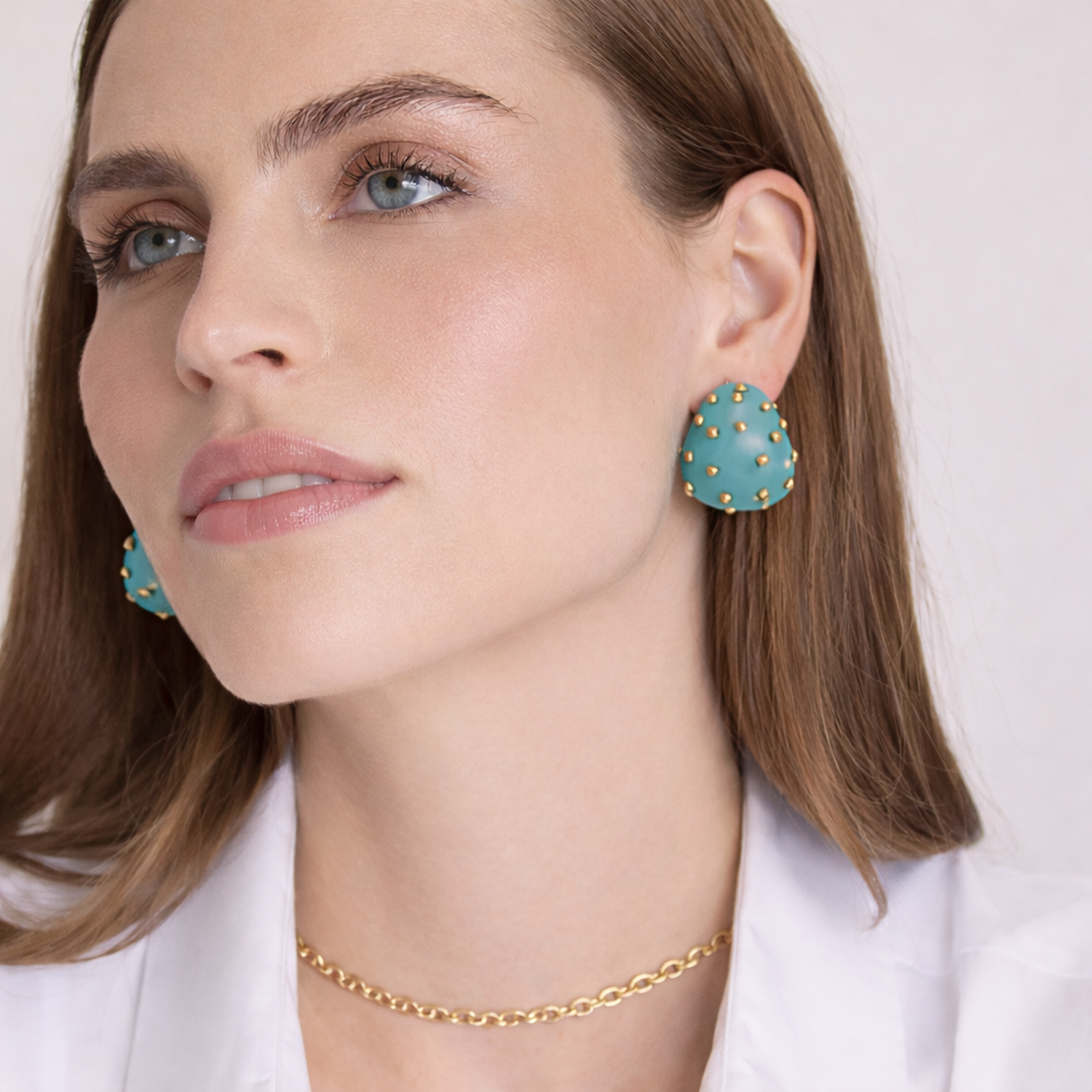 Maristella Aqua Studded Resin Pierced Hoop Earrings