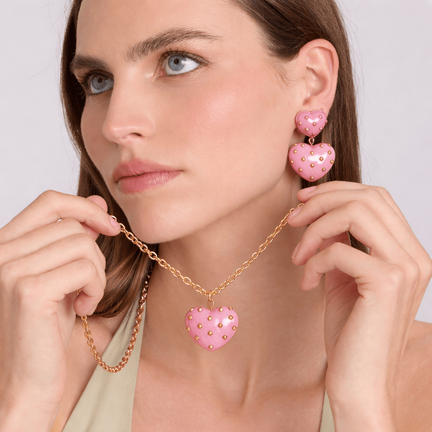 Lavinia Rose Resin Studded Heart Drop Earrings