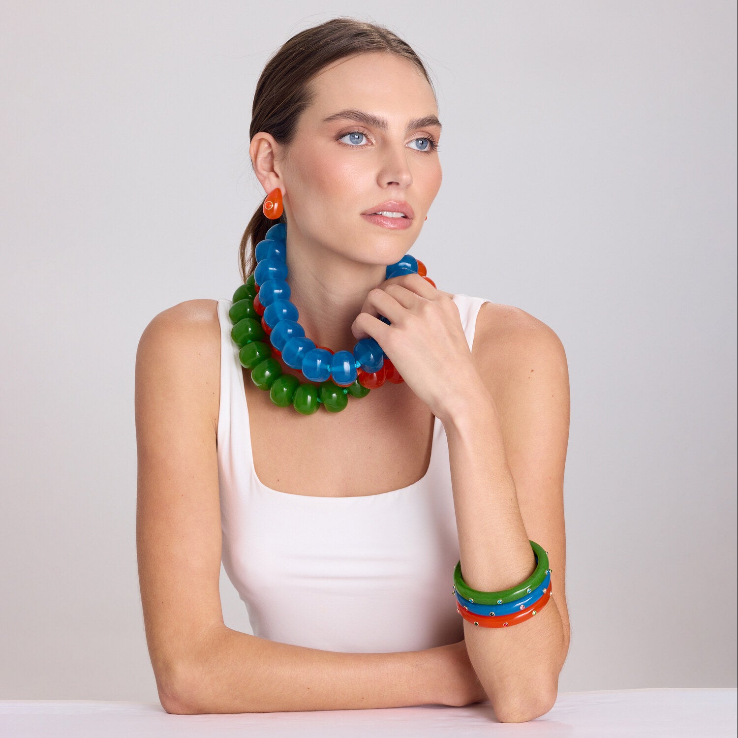 Kristen Green Studded Resin And Stone Bangle