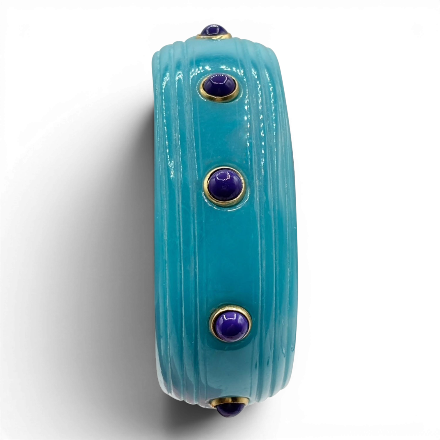 Brazalete de resina de turquesa rosa y lapislázuli negro