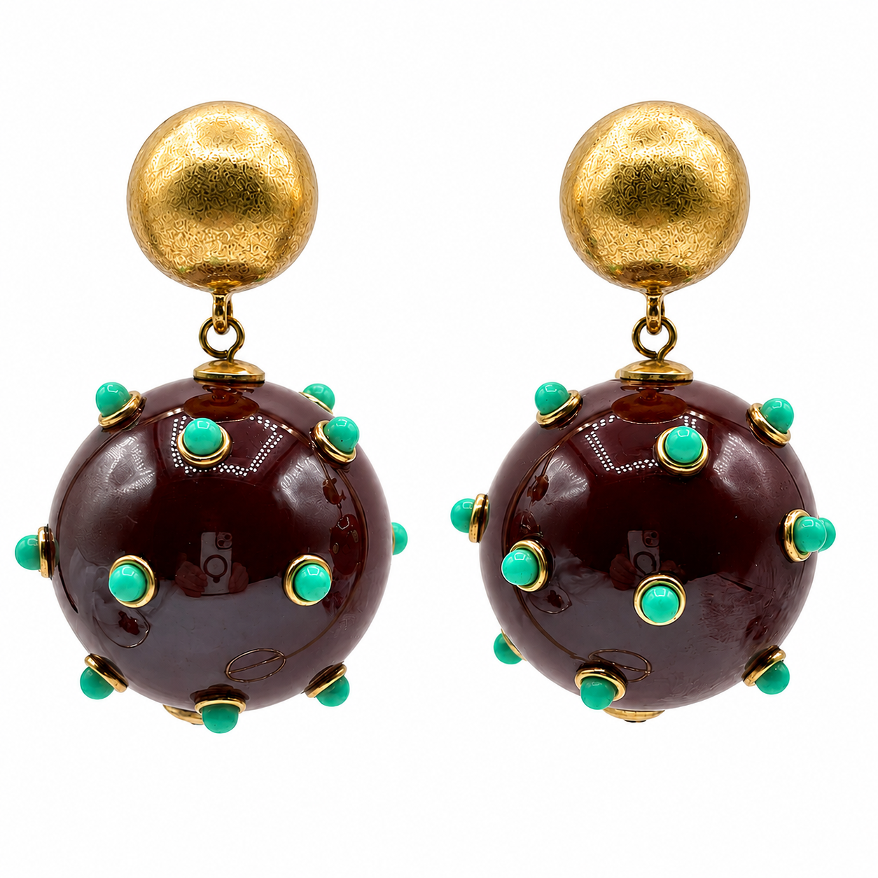 Sienna Chocolate Brown And Turquoise Studded Ball Drop Earrings