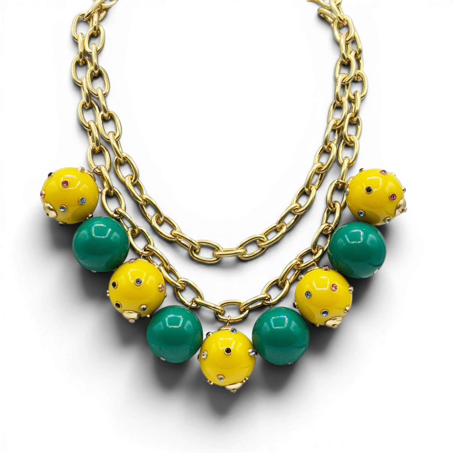 Collar Valentina con bolas de ámbar y jade tachonado