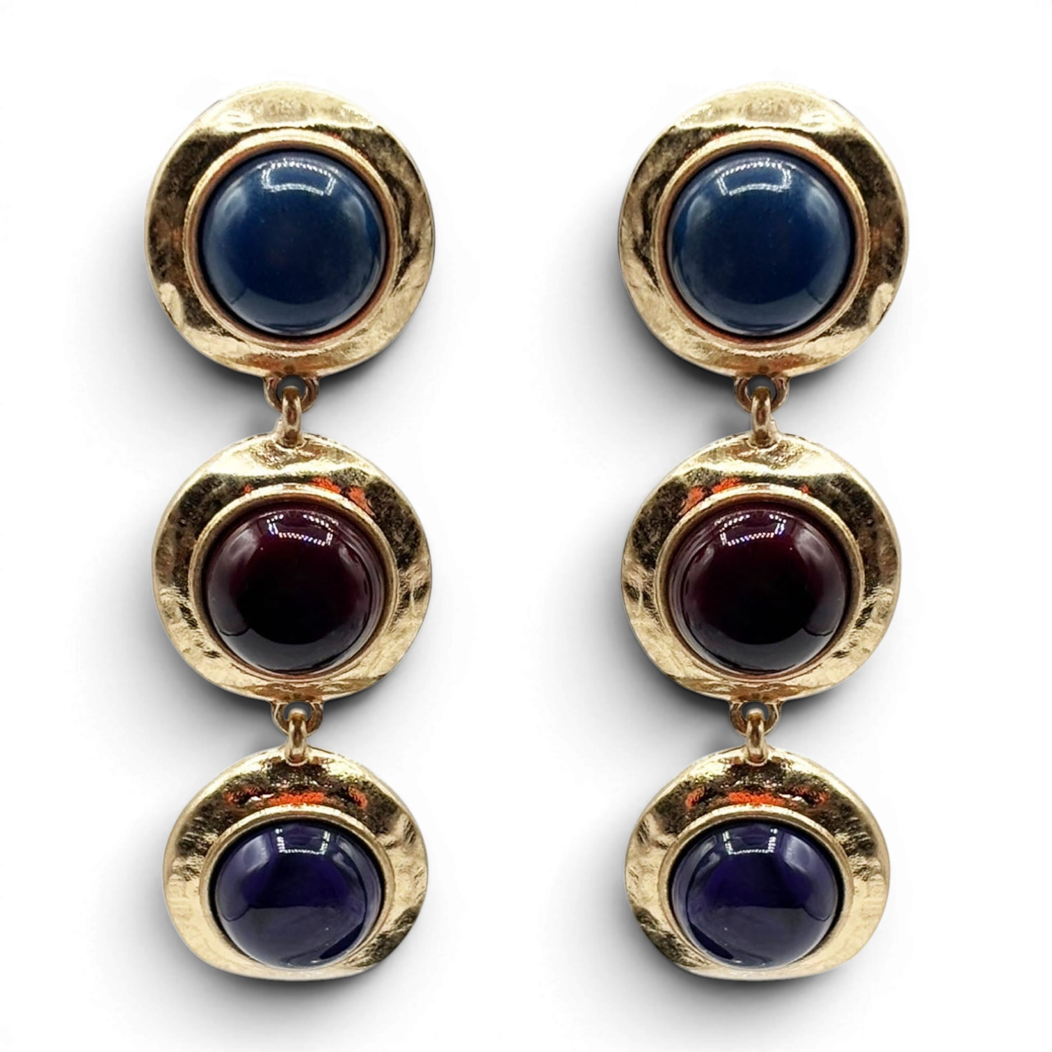 Pendientes Flora de resina de tres piedras con lapislázuli y cornalina