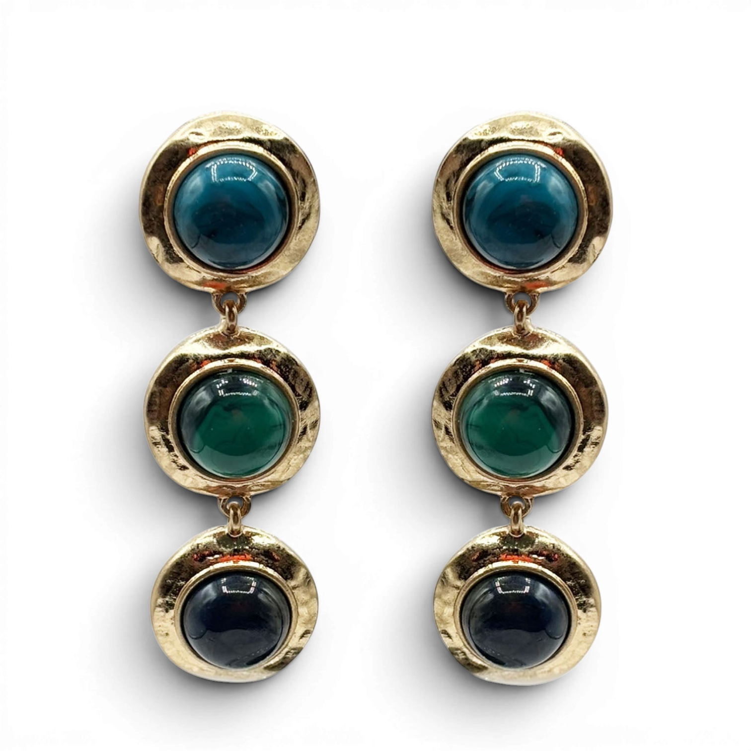 Pendientes Flora de resina de tres piedras turquesa y malaquita