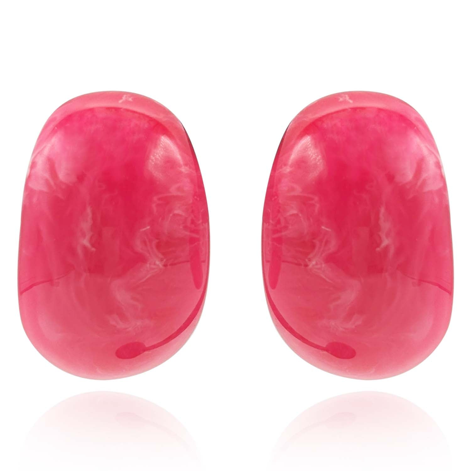 Merrie Fuchsia Marbled Resin Semi Hoop Clip On Earrings