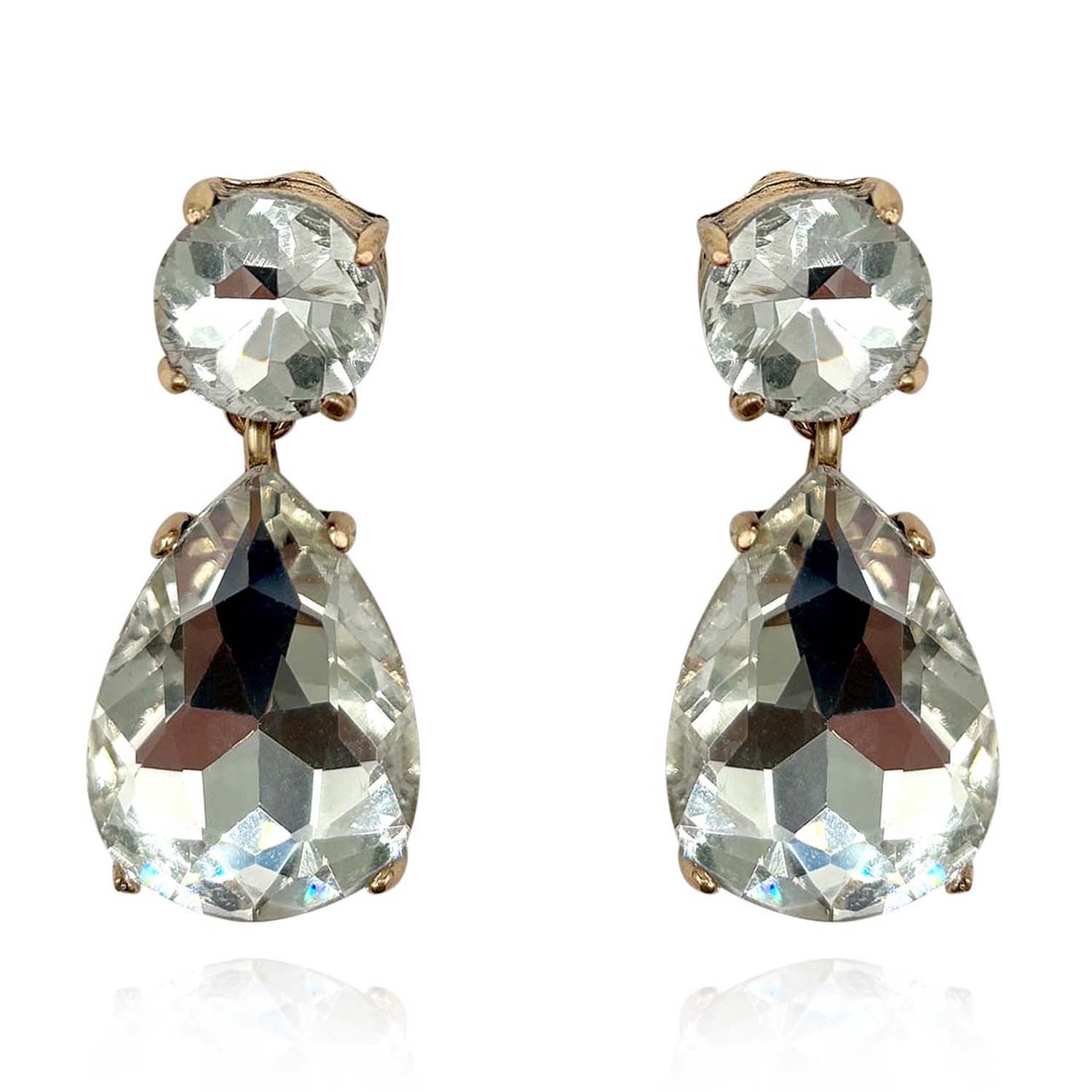 Pendientes colgantes grandes de cristal facetado en forma de pera de Geltrude, de latón con baño de oro