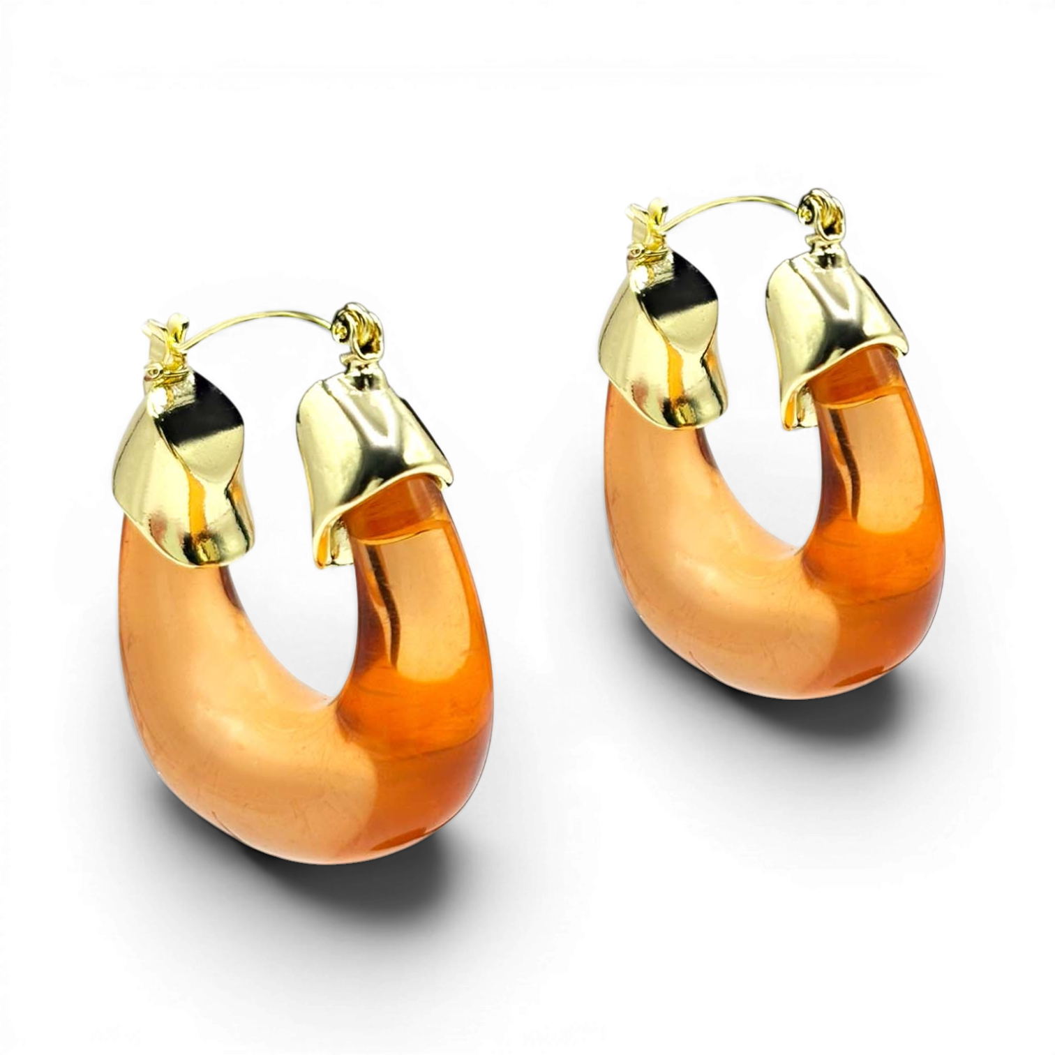 Pendientes de aro de resina y oro con topacio Maelys