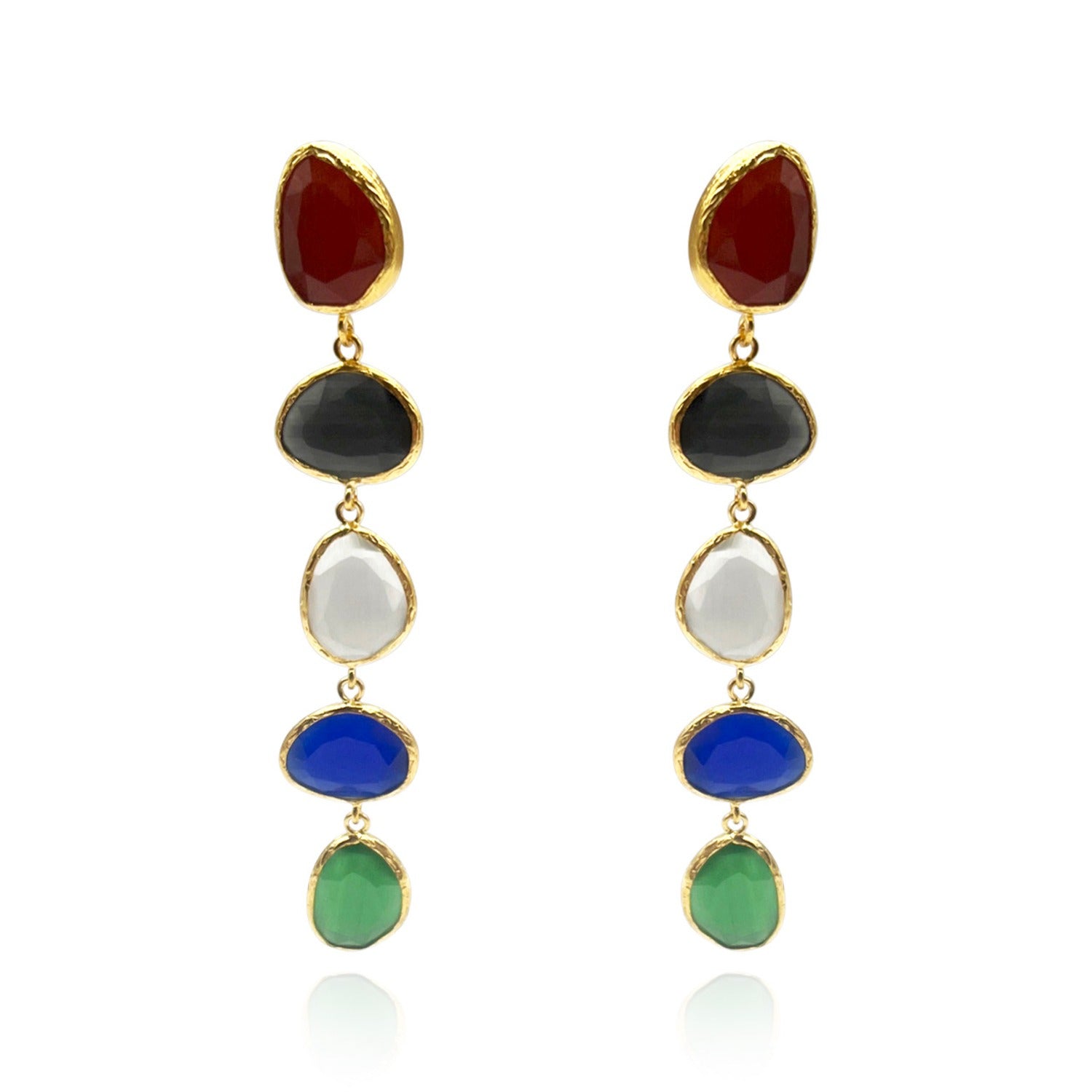 Pendientes Cadenza de latón bañado en oro con ojo de gato multicolor