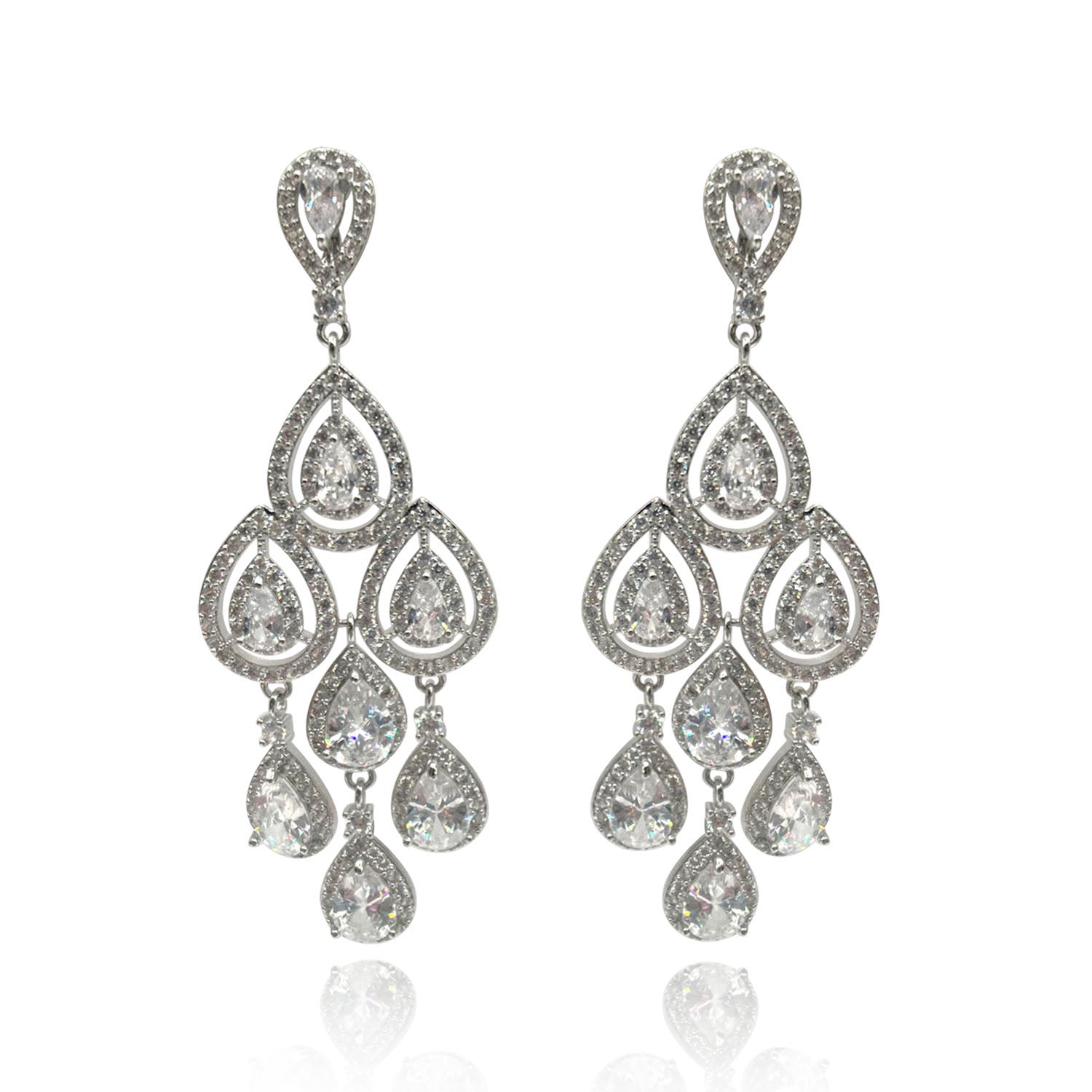 Anastasia Pear Shape Crystal Drop Clip On Earrings - Rhodium Setting