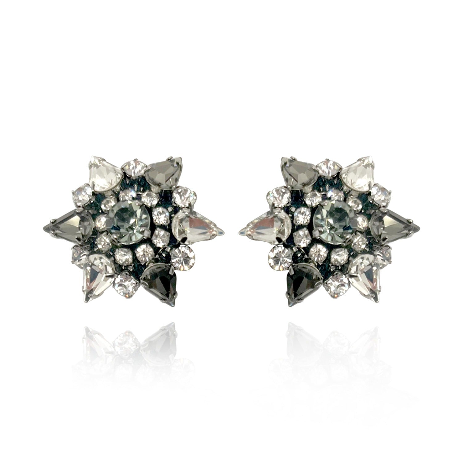 Caterina Large Clip Earring With Black Diamond And Crystal Multi-Stones