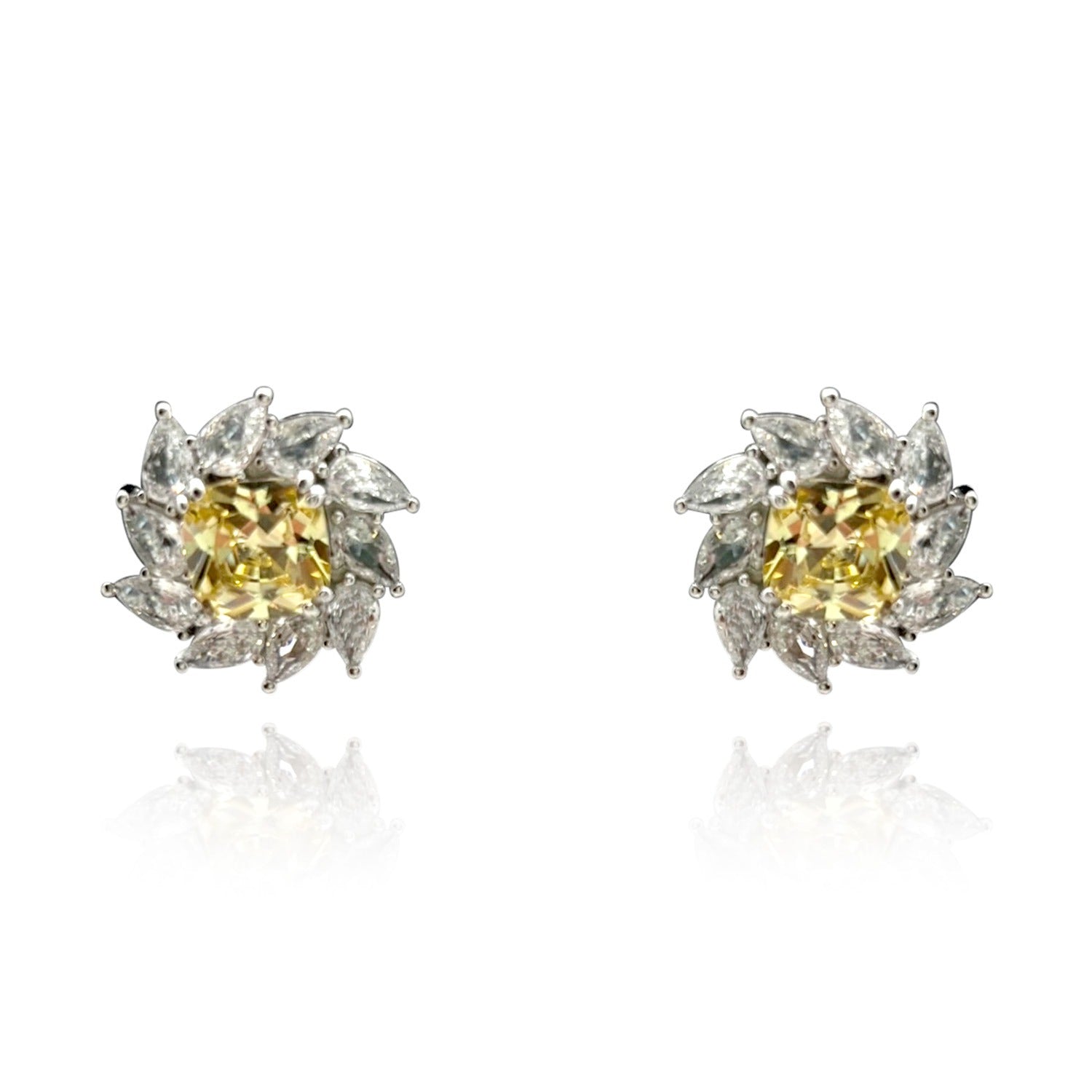 Anastasie Canary And Diamond Cubic Zirconium Clip-On Earrings In Sterling Silver