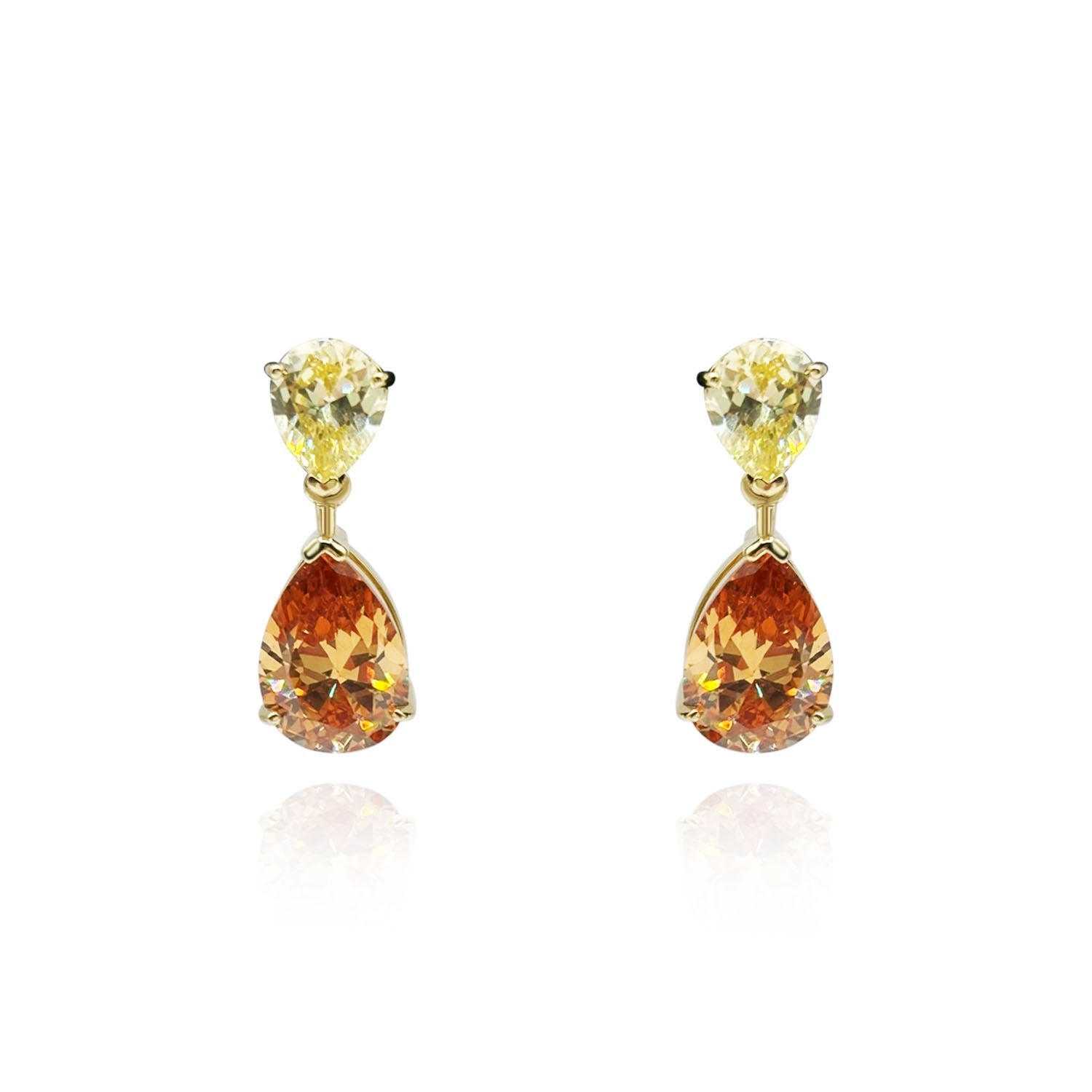 Anais Canary And Brown Diamond Cubic Zirconia Pear Shaped Drop Earrings In Sterling Silver