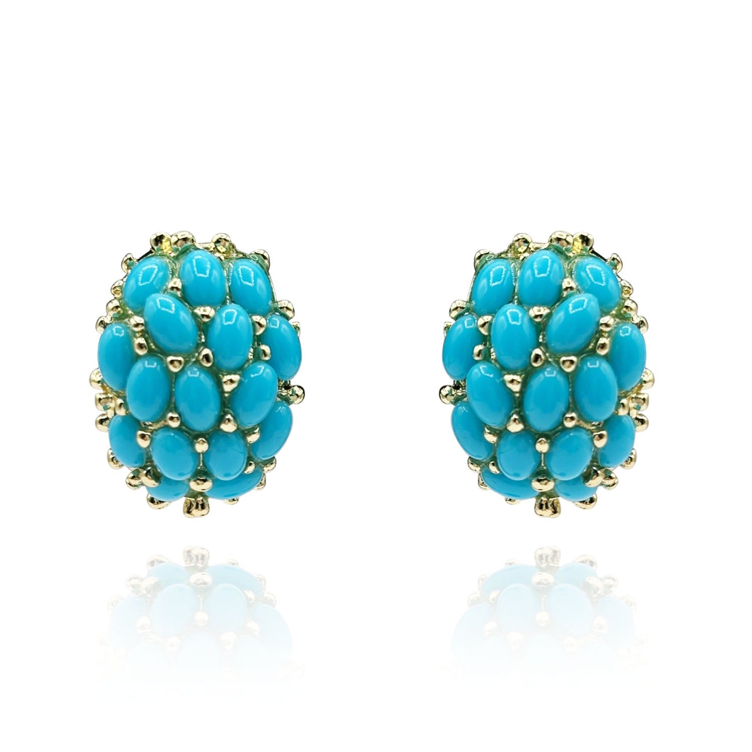 Aruna Multi Stone Glass Turquoise Clip On Earrings In Gold Plating