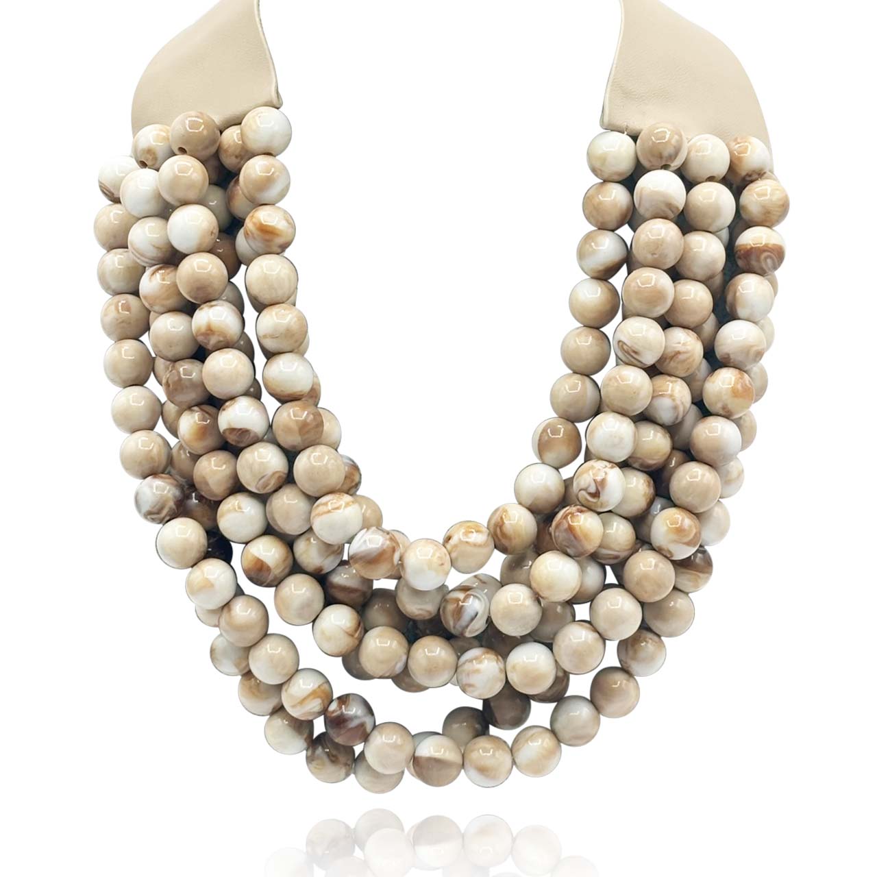 Isadora Multi-Strand Ivory Agate Resin Necklace With Ivory Vegan Adjustable Clasp