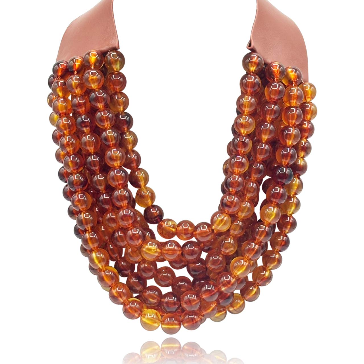 Isadora Multi-Strand Tortoise Resin Necklace With Vegan Adjustable Clasp