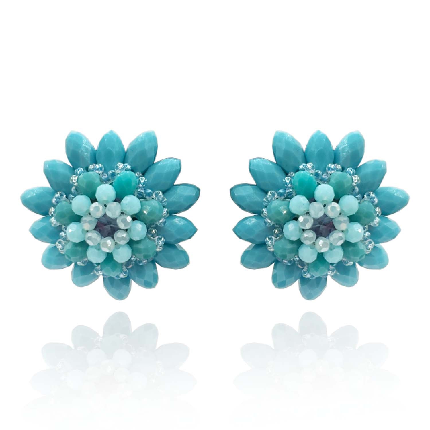 Jeannine Turquoise Faceted Glass Bead Clip On Earring