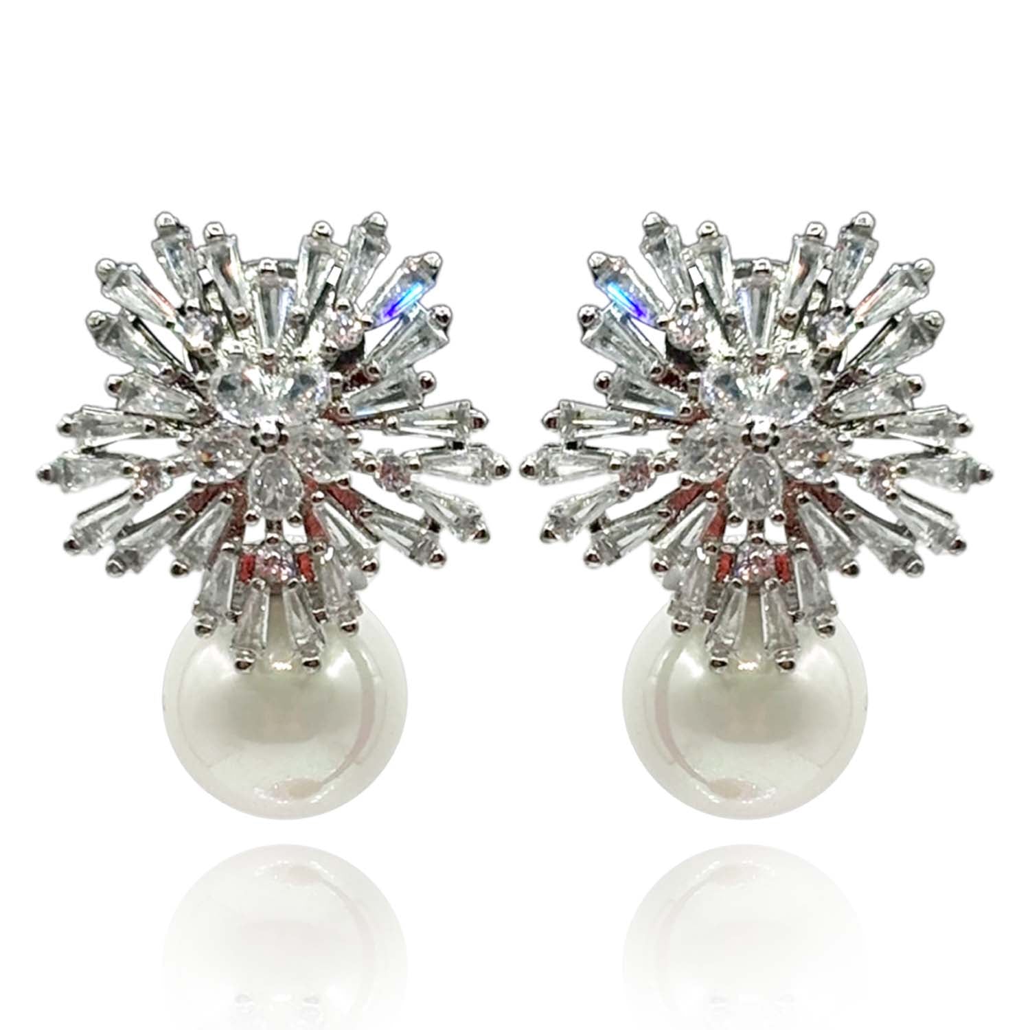 Lara Crystal Baguette And Pearl Clip On Drop Earrings