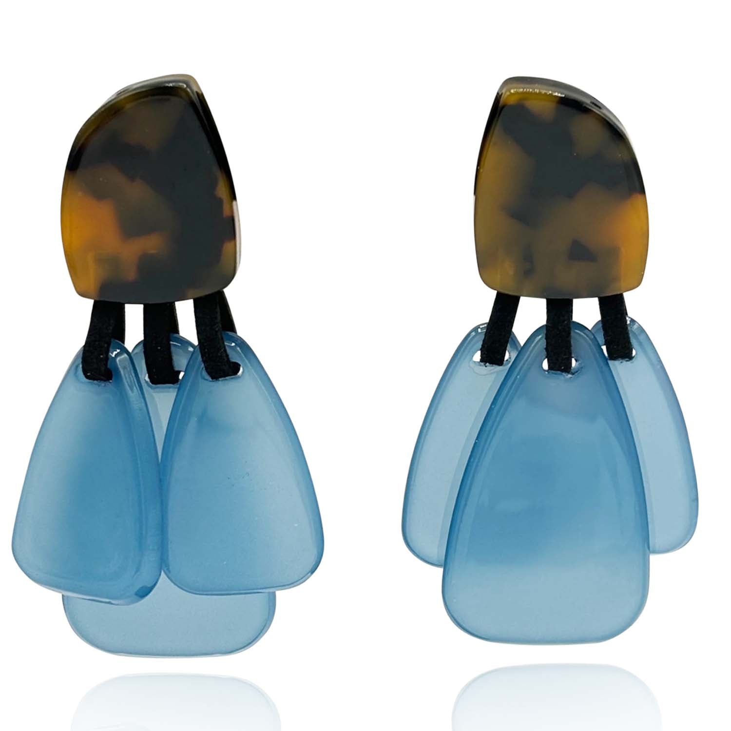 Patrizia Tortoise Resin Top Earrings With Light Blue Resin Drops