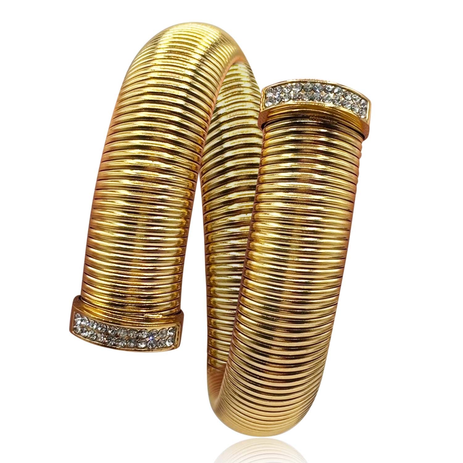 Lisette Gold Plated Sixteen Millimeter Cobra Bracelet With Pave Tips