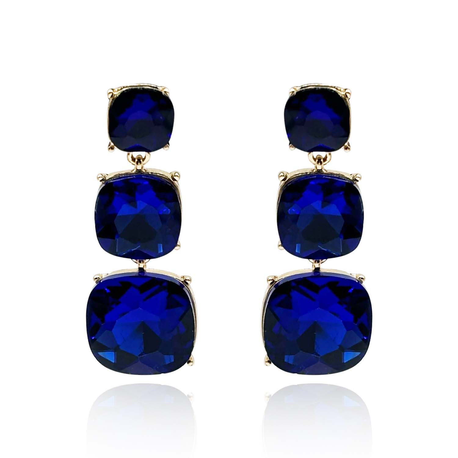 Mackenzie Triple Cushion Shape Sapphire Drop Earrings
