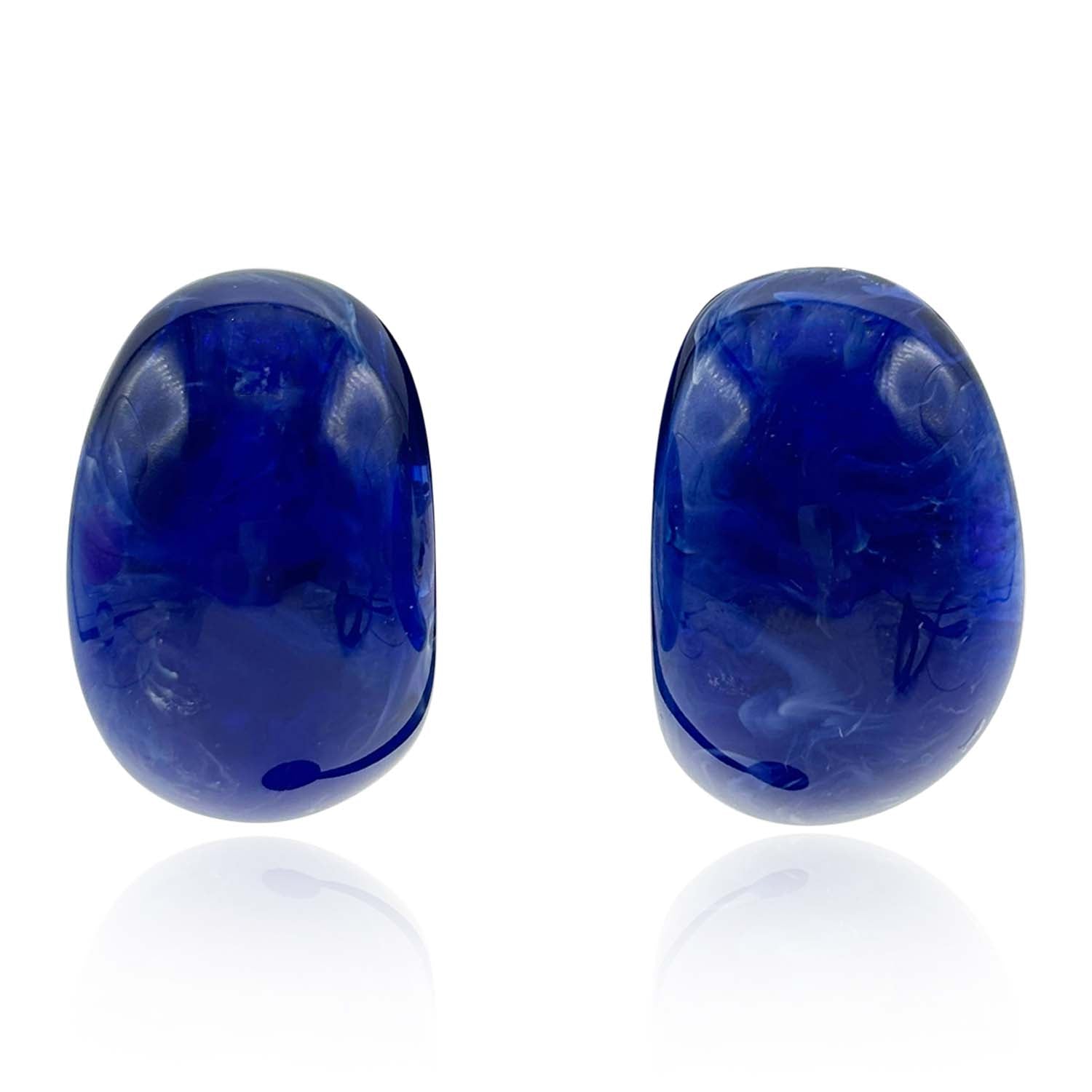 Merrie Navy Marbled Resin Semi Hoop Clip On Earrings
