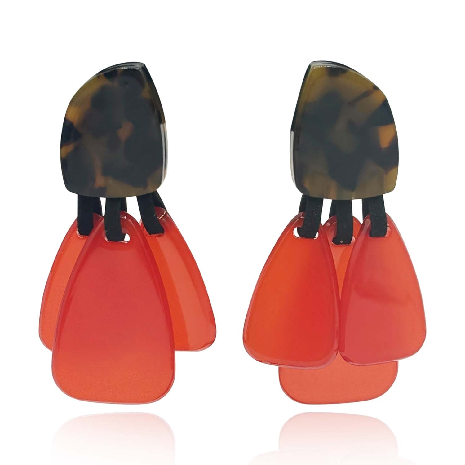 Patrizia Tortoise Resin Top Earrings With Orange Resin Drops