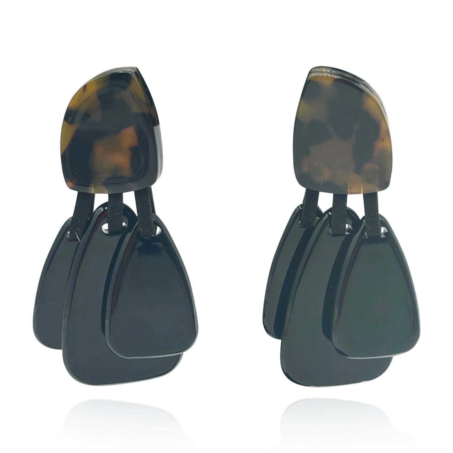 Patrizia Tortoise Resin Top Earrings With Black Resin Drops