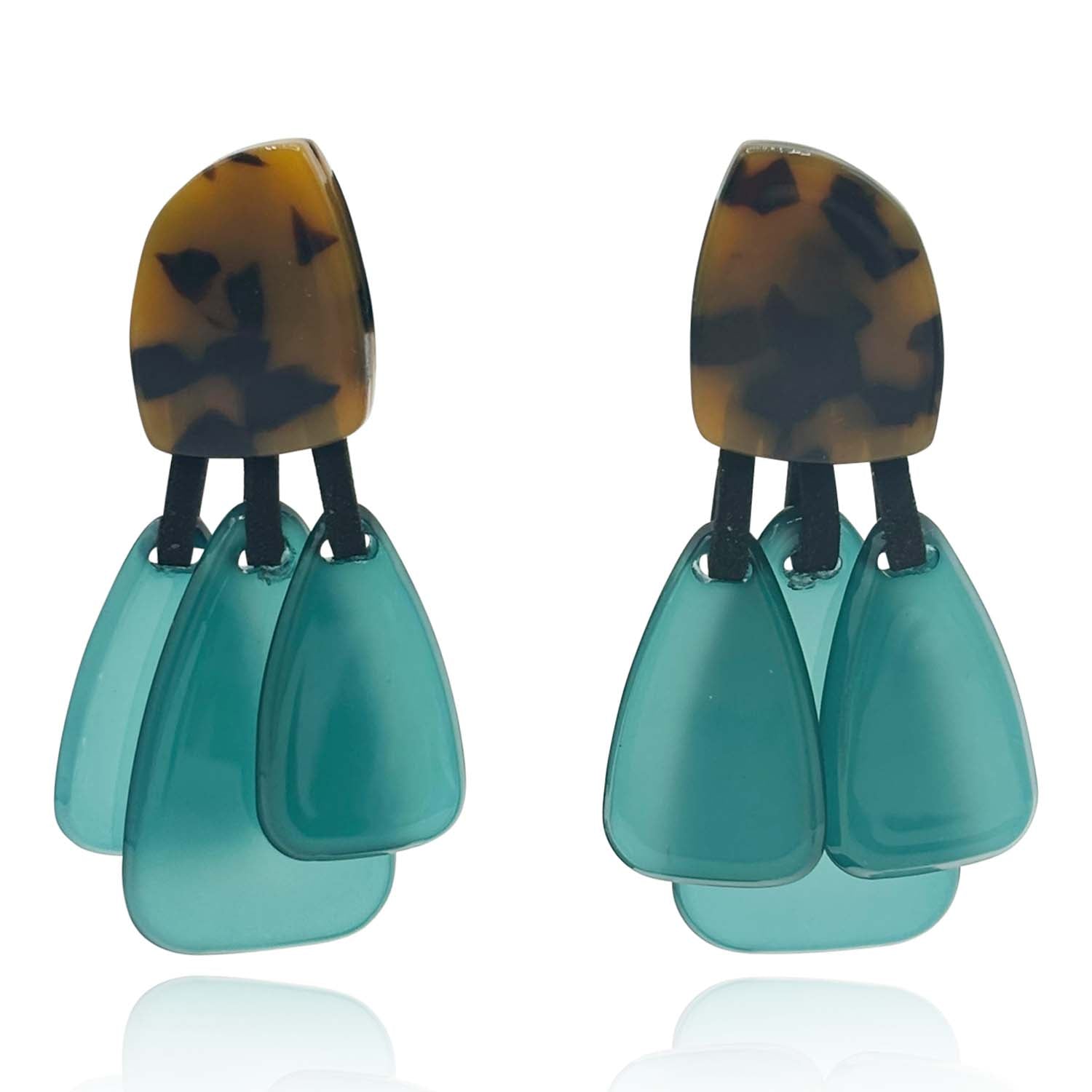 Patrizia Tortoise Resin Top Earrings With Green Resin Drops