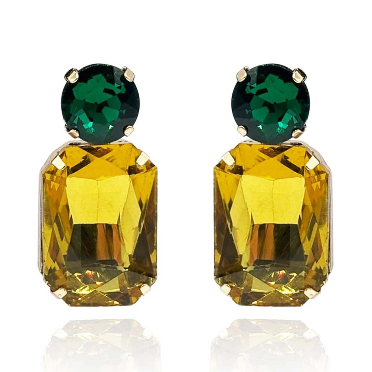 Adelle Topaz Crystal Octagon And Emerald Round Stone Drop Earrings