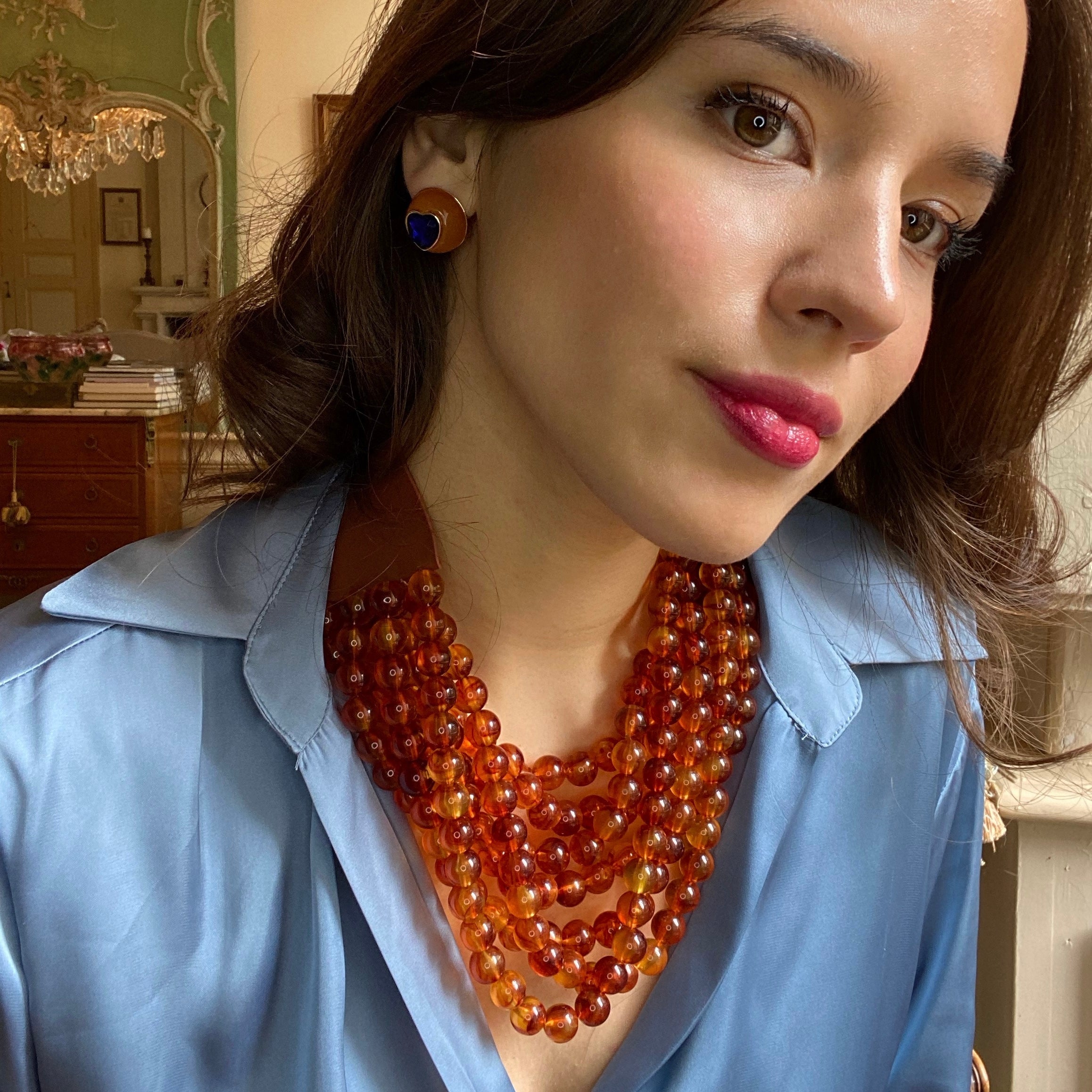 Isadora Multi-Strand Tortoise Resin Necklace With Vegan Adjustable Clasp