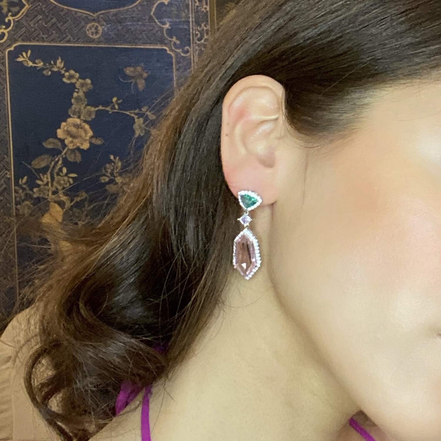 Leonie Emerald And Pink Cubic Zirconium Drop Earrings