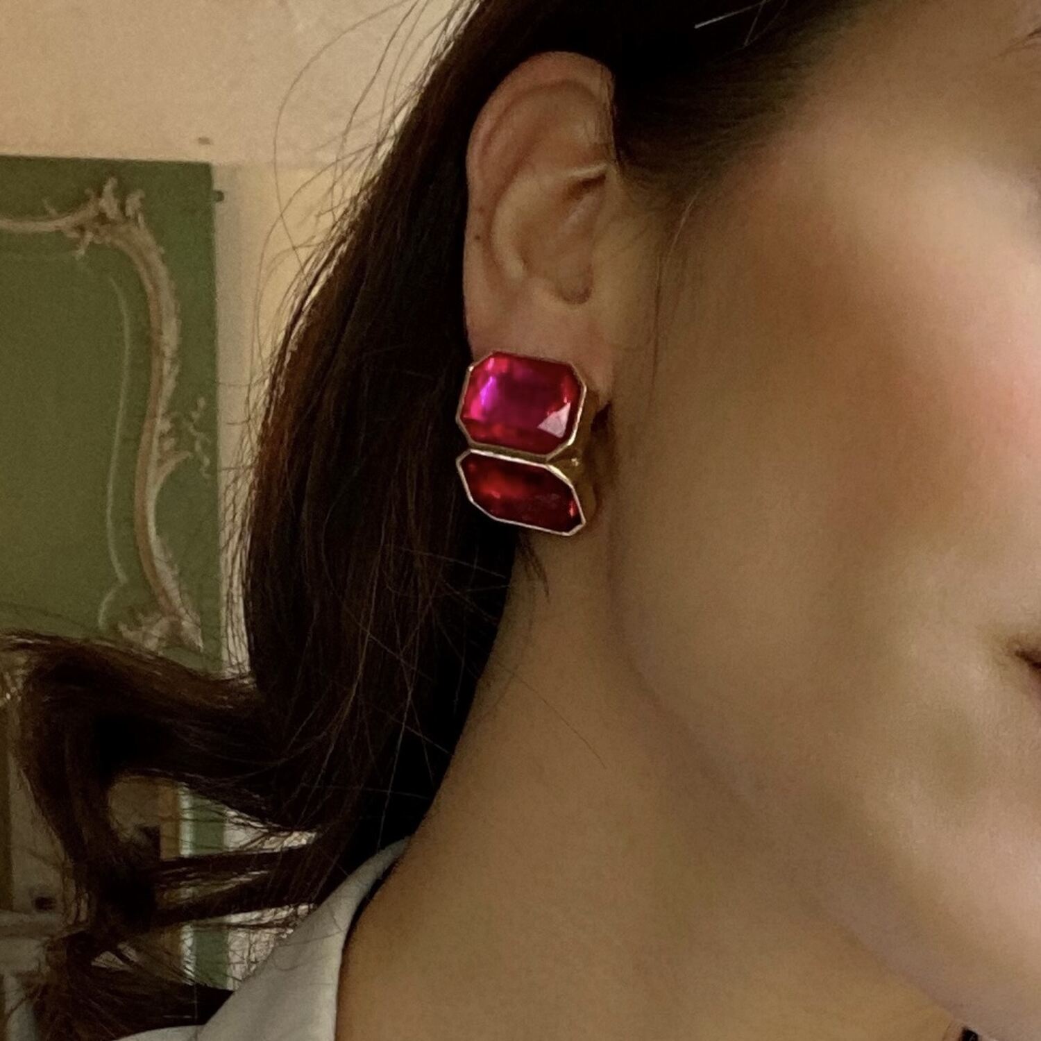 Clara Fuchsia And Ruby Double Stone Clip Earrings