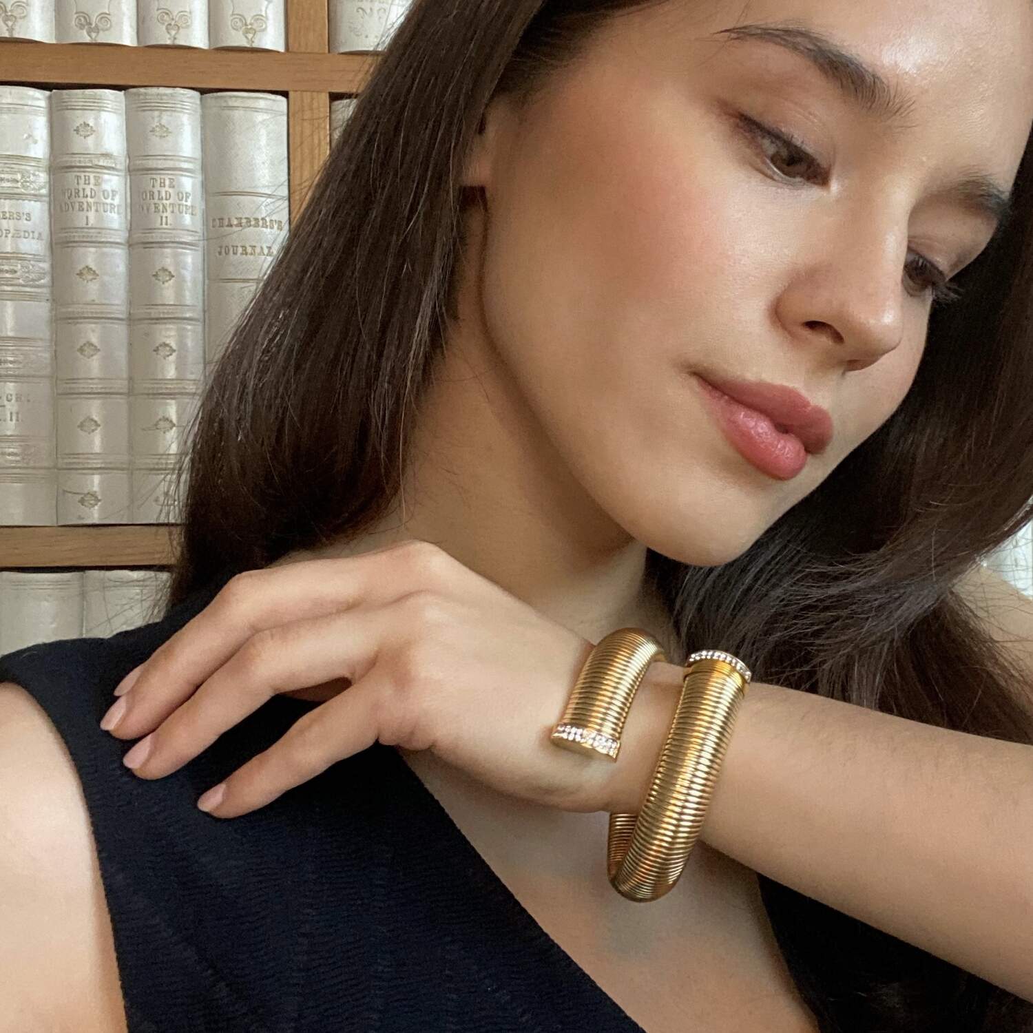 Lisette Gold Plated Sixteen Millimeter Cobra Bracelet With Pave Tips