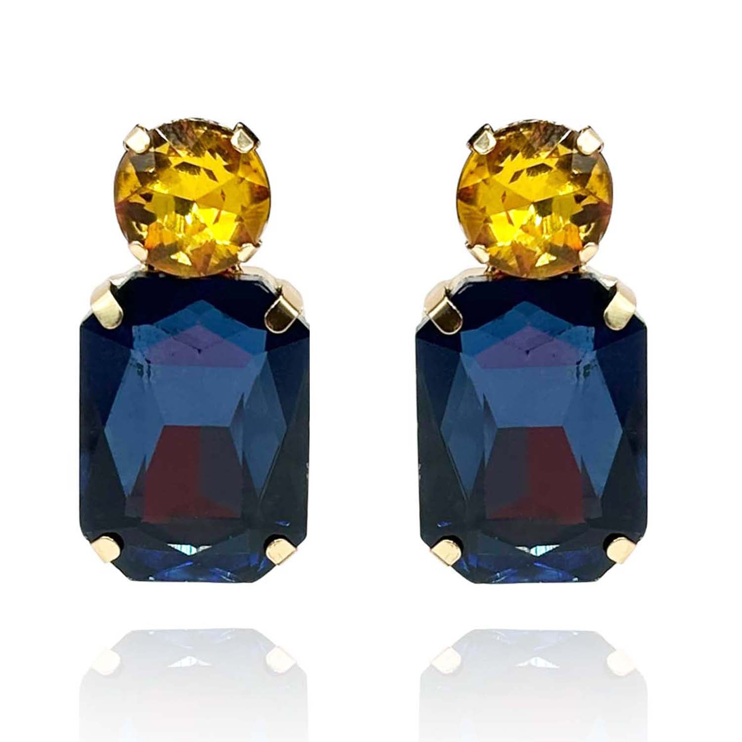 Adelle Montana Sapphire Crystal Octagon And Topaz Round Stone Drop Earrings
