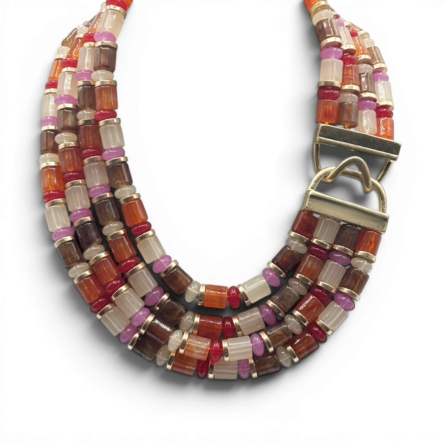 Collar de cornalina multicolor de cuatro hebras Zita