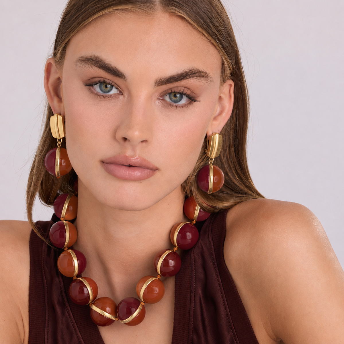 Dina Tobacco And Burgundy Two Tone Drop Earrings