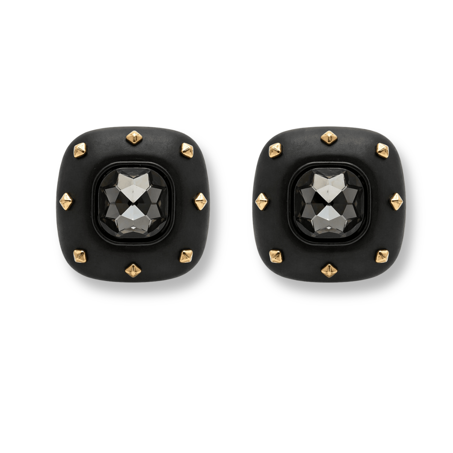Abby Soft Square Matte Studded Black And Black Diamond Crystal Earrings