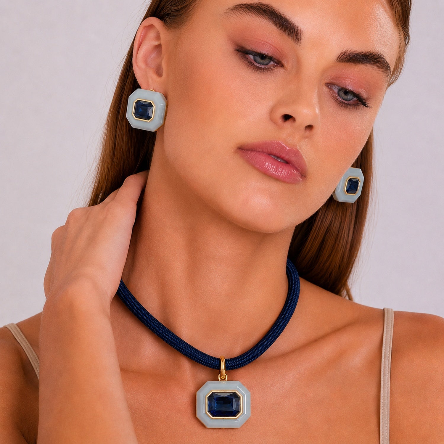 Lena Aqua Resin And Sapphire Crystal Octagon Earrings