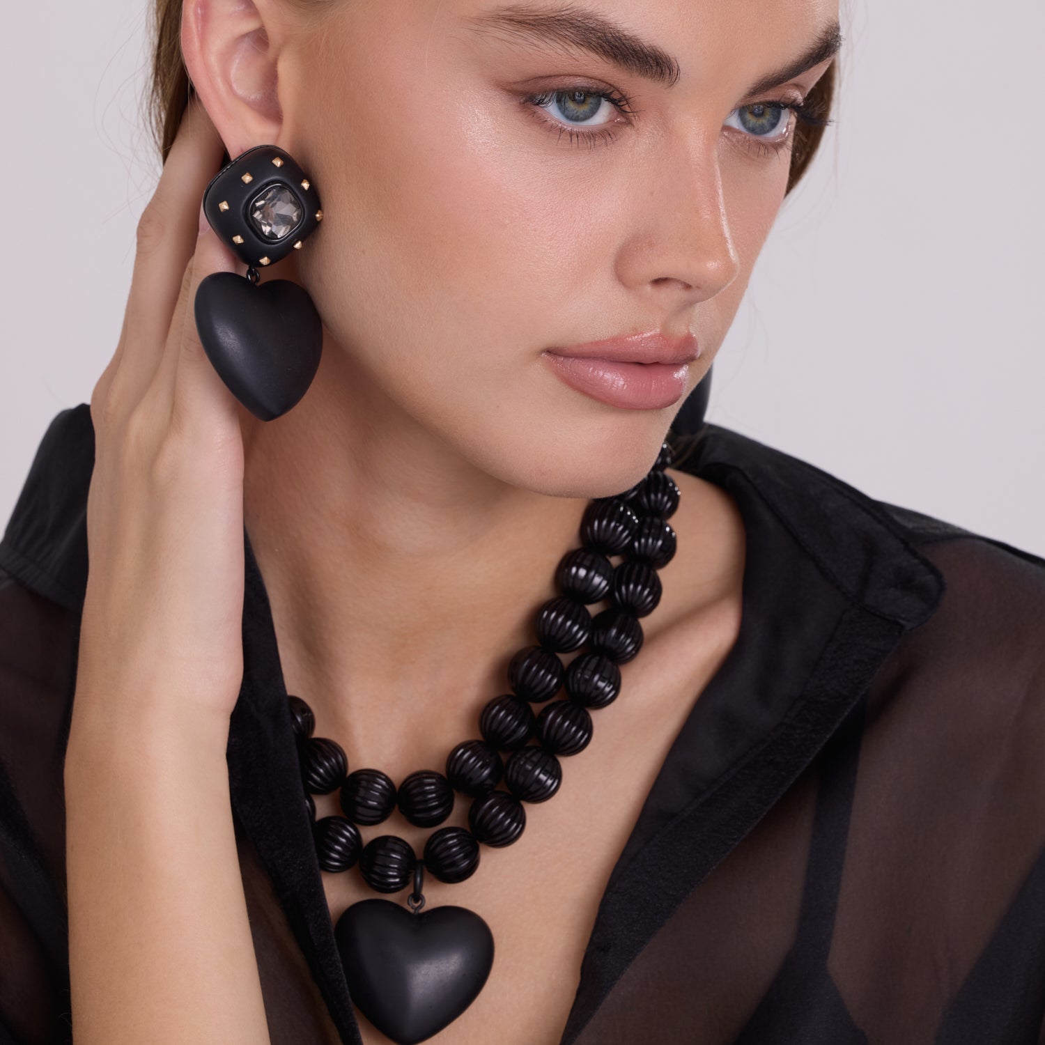 Barbara Black Matte Heart Drop Clip Earrings