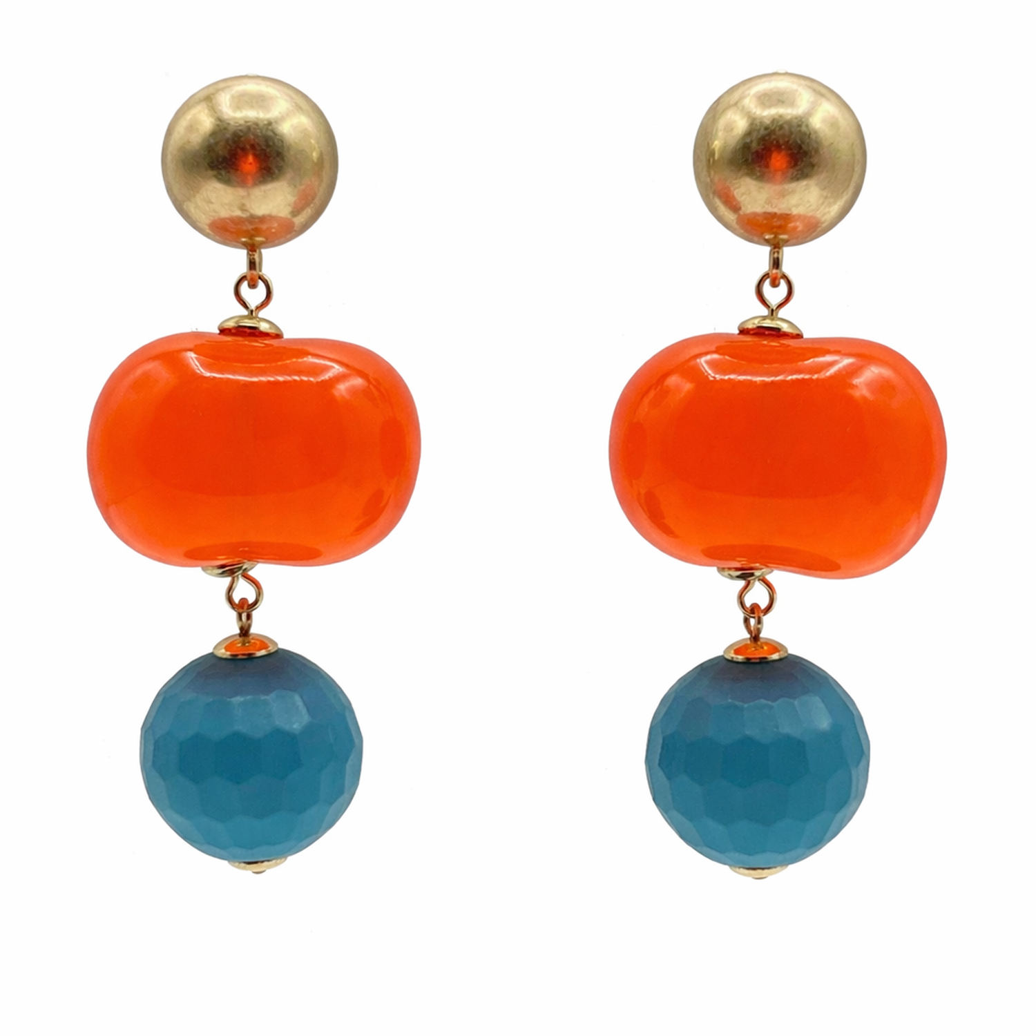 Analise Triple Orange And Turquoise Resin Pierced Earrings
