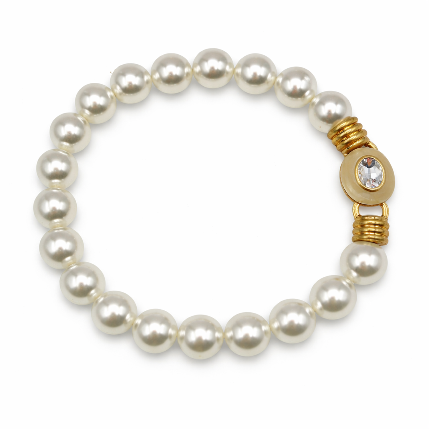 Caroline Pearl Resin Necklace With Crystal Faceted Stone Clasp