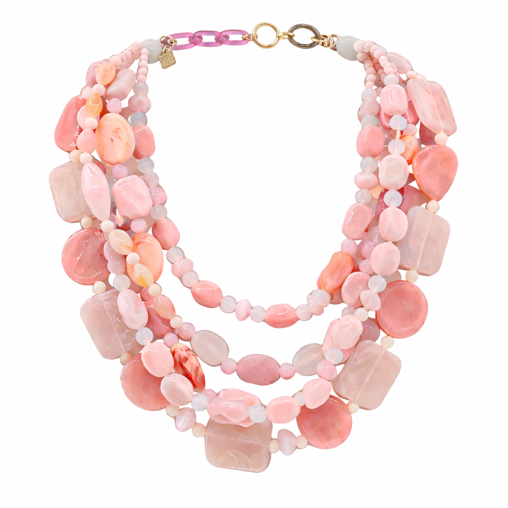Otilia Multi Strand Shades Of Pink Resin Beads