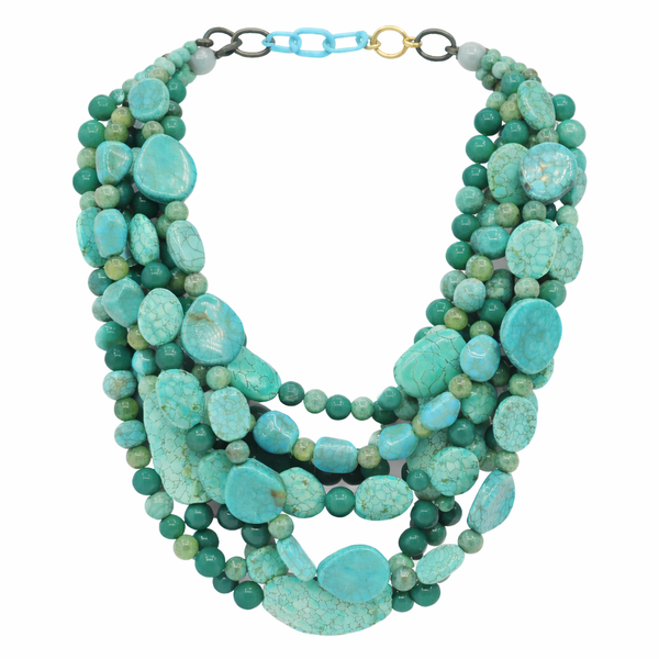 Otilia Multi Strand Shades Of Turquoise Resin Beads