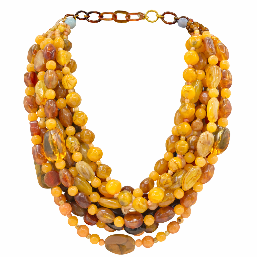 Otilia Multi Strand Shades Of Amber And Tortoise Resin Beads