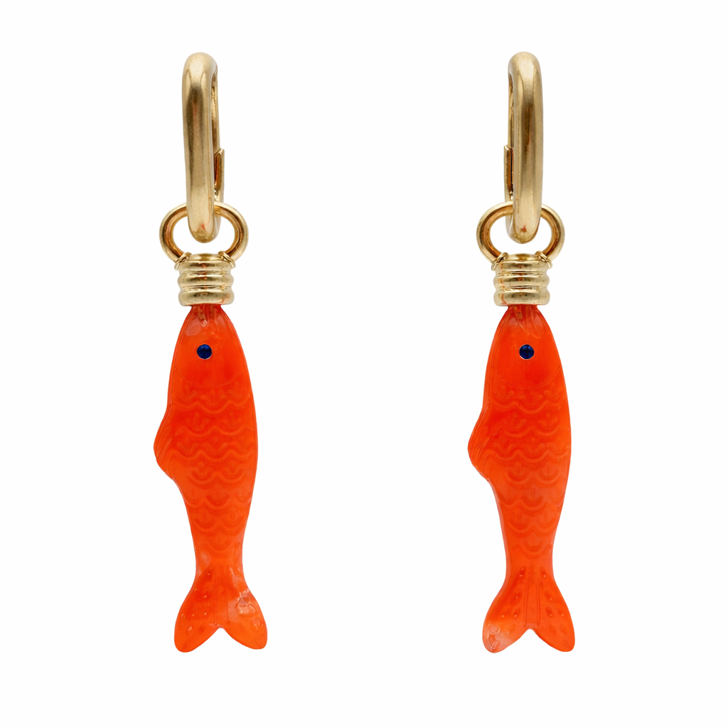 Fish Orange Resin Drop Earrings