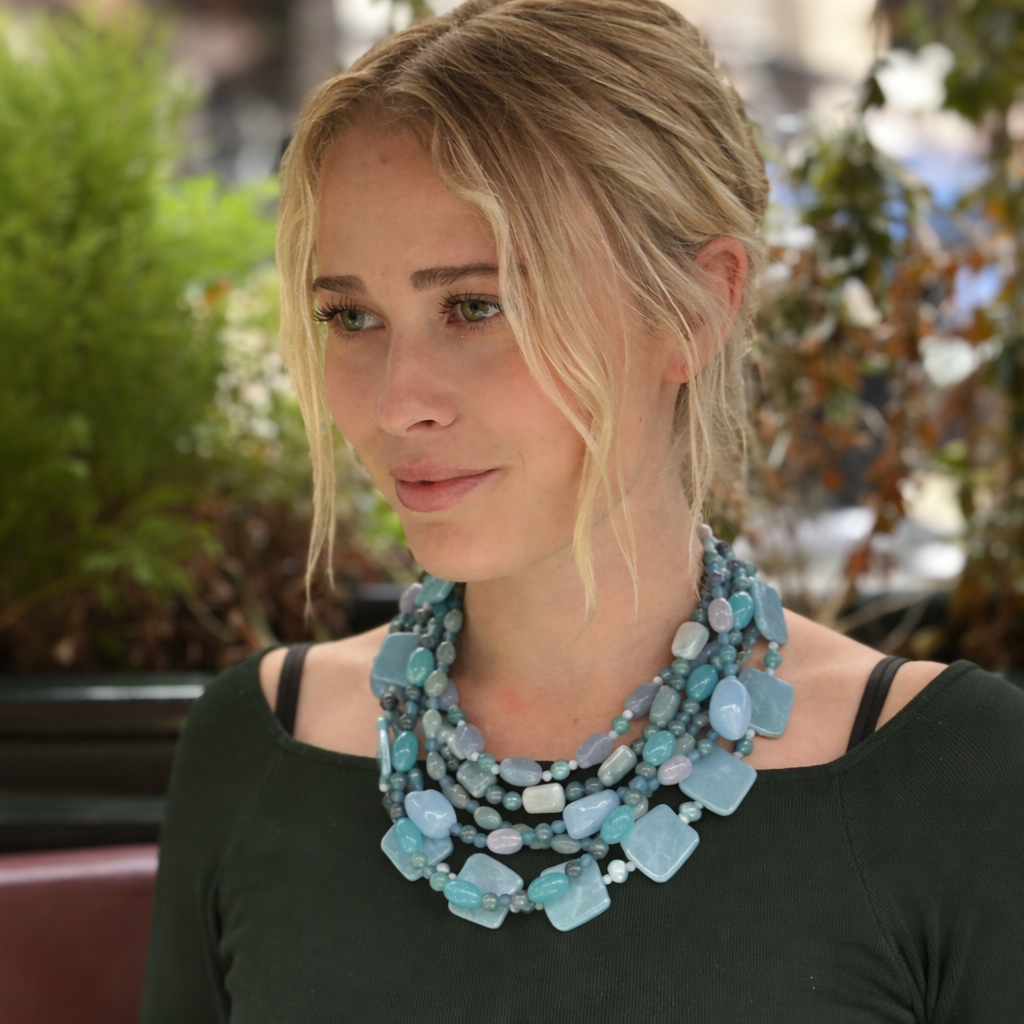 Otilia Multi Strand Shades Of Blue Resin Beads