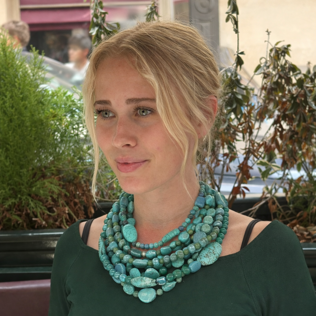 Otilia Multi Strand Shades Of Turquoise Resin Beads