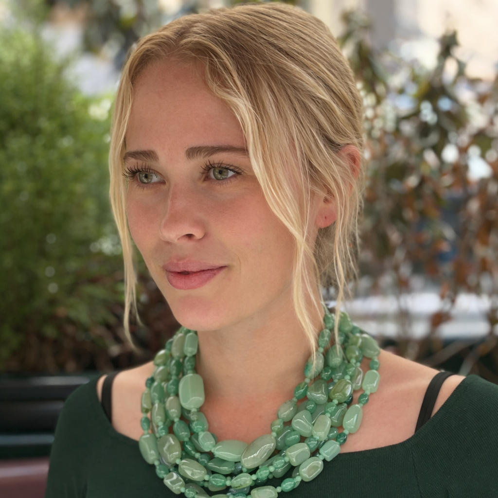 Otilia Multi Strand Shades Of Jade Resin Beads