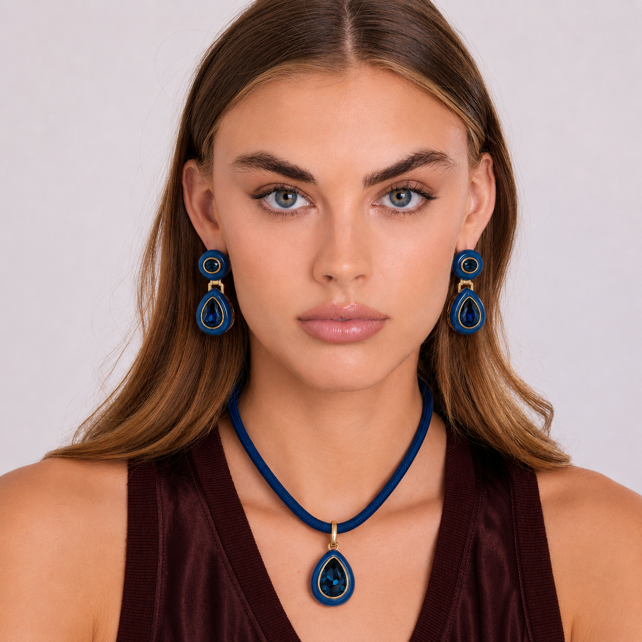 Lena Sapphire Resin And Sapphire Crystal Pear Drop Necklace